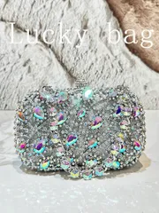 バッグ レディース ドレスバッグ 1個 ファッショナブルなシルバーラインストーン装飾レディースハンドバッグ、エレガントな輝くパーティートート/クロスボディバッグ ダイヤモンドチェーン付き、ディナー、結婚式、バンケッ