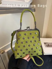 バッグ レディース ショルダーバッグ 2025年秋冬新作 レトロスエード素材ハンドバッグ、取り外し可能な レディースショルダーバッグ、ボタン開閉式財布付き。シンプルなリベット装飾グリーンクロスボディバッグ