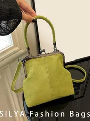 バッグ レディース ショルダーバッグ 2025年秋冬新作 レトロスエード素材ハンドバッグ、取り外し可能な レディースショルダーバッグ、ボタン開閉式財布付き。シンプルなグリーンのクロスボディバッグ