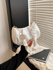 バッグ レディース ショルダーバッグ 新作 ヴィンテージ調 通勤用 シンプル プリーツ クラウド ショルダーバッグ ホワイト