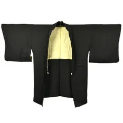 一つ紋 アンティーク 羽織 黒 地紋 紗綾形 菊 華やか羽裏 フォーマル 粋