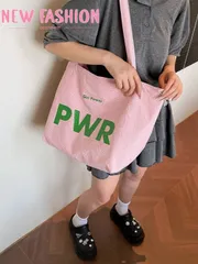 バッグ レディース ショルダーバッグ 2025年新作モデル 大容量 ひも付き キャンバスバッグ ワンショルダー、日本語プリントナイロンハンドバッグトートバッグ 通勤バッグ