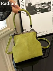 バッグ レディース ショルダーバッグ 1個 レトロフェイクレザークロスボディバッグ、女性用ビンテージスタイルキスロック ミニハンドバッグ 調節可能なストラップ、無地軽量シティトートバッグ、ポリエステル裏地、ユニセッ