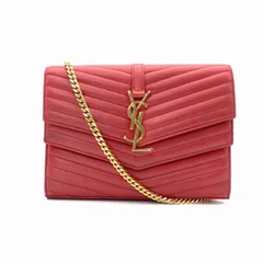 YVES SAINT LAURENT イヴサンローラン チェーンウォレット Vステッチ ショルダーバッグ レザー レッド