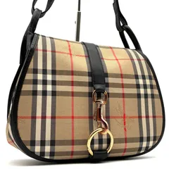 極美品 BURBERRY バーバリー ノバチェック シャドーホース ショルダーバッグ キャンバス レザー ベージュ ブラック ゴールド金具 斜め掛け 肩掛け 鞄 ヴィンテージ オールド レトロ 希少 ホースロゴ 1点物 カジュアル フォーマル