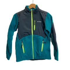 【中古】　Columbia　フリース　ジャケット　アウター　ハイネック　フルジップ　無地　ワンポイント　ブランドロゴ　プリント　バイカラー　アウトドア　キッズ　古着　/5498