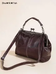 バッグ レディース ショルダーバッグ 女性用ソフトビンテージレザー大容量キスロック式ポータブルショルダークロスボディバッグ、レディースハンドバッグ、スマホポーチ、クラッチ、スペイン風パーティーイブニングバッグ、カジ