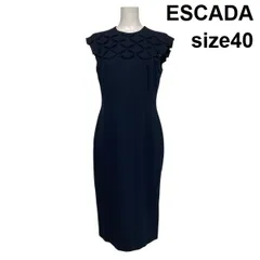 ◇ エスカーダ ESCADA ノースリーブワンピース ミディ丈 タイトシルエット デコルテデザイン ネイビー 紺 40 L 11号 レディース S6D408のサムネイル