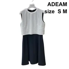 ◇ アディアム ADEAM ワンピース ノースリーブ ひざ丈 クルーネック レイヤード風 白 ネイビー 0 S～M 7号 レディース Z6B400のサムネイル