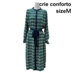 ◇ クリーコンフォルト crie conforto ワンピース ノーカラー 長袖 リボンカフス プリント 総柄 緑 白 紺 M 9号 レディース Z6B827のサムネイル
