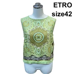 □ エトロ ETRO ニット タンクトップ ノースリーブ ラウンドネック 異素材 ドッキング グリーン系 シルク混 42 L 11号 レディース Z6B698のサムネイル