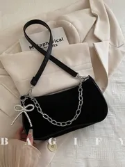 バッグ レディース ショルダーバッグ 新作ファッションチェーンリボン装飾ハンドバッグ、パーティー、お出かけ、旅行、ショッピング、日常使いに適しています。コイン、携帯電話を収納できます。ホワイトカラー、大学生、オフィ