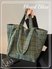 バッグ レディース トートバッグ チェック柄キャンバストートバッグ レディース、新作カジュアル大容量ハンドバッグ、ショルダーバッグ、ゆるっとしたデザイン