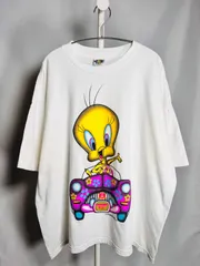 ルーニーテューンズ 90s トゥイーティー Tシャツ ヴィンテージ ビンテージ Looney Tunes Tweety キャラクター 古着 当時物　ピースマーク　花柄　USA アメリカ製