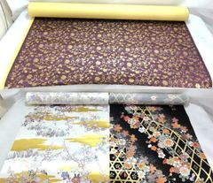 M0194 和工芸 和紙 シート地 金襴 金らん 紫ベース/白ベース/黒ベース 3種セット 人形飾り ケース 屏風 パーツ お守り 袱紗 御朱印帳 はぎれ リメイク 和裁 工房放出品 未使用分 M[宅120]0891 和工芸 和紙 シート地 金襴 金らん 黒ベース/紺ベース 2
