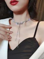 ジュエリー レディース ネックレス ラインストーン 蝶々結びデコレーション チョーカー