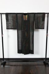 着物　紬　グリーン　幾何学模様　/C19 単衣 紬 ミントグリーン 幾何学模様 - からん::アンティーク着物