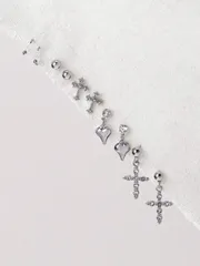 ジュエリー レディース イヤーアクセサリー セット クロス、ハート型 10個セット ピアス、クロススタッドピアス、ミニピアス、ファッションアクセサリー レディース、デイリー使いに適しています