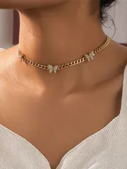 ジュエリー レディース ネックレス ラインストーン 蝶々デコレーション チェーンネックレス