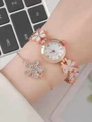 腕時計 レディース セット 1個 フラワーデコレーション クォーツ 腕時計＆1個ブレスレット バレンタインデー 生徒への贈り物