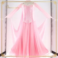 社交ダンス 衣装 in the MOOD インザムード 日本製 ドレス ワンピース スタンダード ホワイト系 ピンク系 無地 プリーツ パーティ 発表会 ダンス フロート レース 明るい 綺麗 可愛い 上品 華やか 発表会用