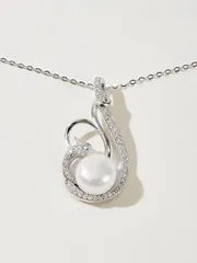 ジュエリー レディース ネックレス キュービックジルコニア&フェイクパール装飾シルバーネックレス