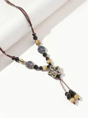 ジュエリー レディース ネックレス 1個 ボヘミアン調ビーズ装飾フラワーチャームネックレス 女性用 デイリー装飾 バレンタイン