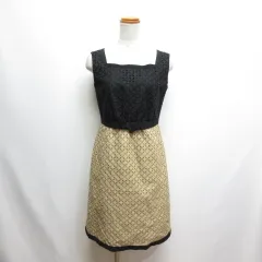 トッカ TOCCA 切替え ノースリーブ ワンピース 2 黒×ベージュ パンチング刺繍 バイカラー 裏地付き 日本製