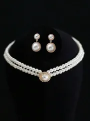 ジュエリー レディース セット 1本のネックレスと1ペアのイヤリングが含まれたエレガントなパールジュエリーセット、日常やお祭りでの着用に適しています