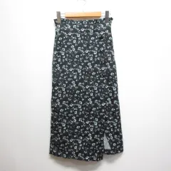マジェスティックレゴン MAJESTIC LEGON 花柄 スリット ロング スカート M チャコール バックゴム