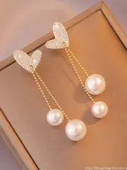 ジュエリー レディース イヤーアクセサリー  ラインストーンハート&フェイクパールデコレーションドロップピアス