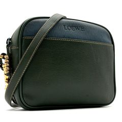 LOEWE ヴィンテージショルダーバッグ レザー ネイビー×グリーン - メルカリ