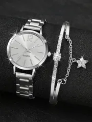 腕時計 レディース セット 1個 卒業式 デジタル ミニディスク 女性用 スチールストラップ腕時計と1個 レディース ブレスレットジュエリーセット