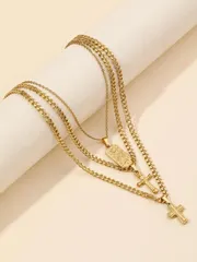 ジュエリー レディース ネックレス セット 3 ピース/セットファッションステンレス鋼クロス & 長方形ペンダントネックレス女性のための毎日の装飾