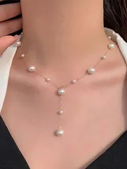 ジュエリー レディース ネックレス 925スターリングシルバーの星模様のフェイクパールネックレス1個 - 重ね付けできる万能な高級品。女の子へのギフトに最適。