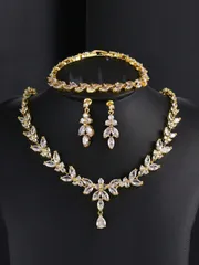 ジュエリー レディース セット 3点セット ラグジュアリー コパー ジルコニア ネックレス & ピアス ジュエリー セット、パーティー & ウェディングのギフトに