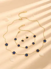 ジュエリー レディース セット 母貝ペタル ステンレススチール 4点セット ネックレス ブレスレット ピアス 新商品