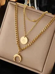 ジュエリー レディース ネックレス 星と月のペンダントを重ねたネックレス、エレガントでスタイリッシュなステンレスネックレス