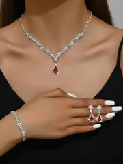 ジュエリー レディース セット ブライダル ウェディング用3点セット ネックレス、ピアス、ブレスレット シルバー メタル ラインストーン レディースジュエリーセット