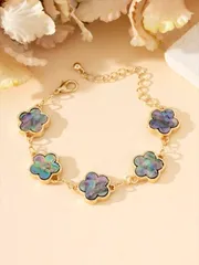 ジュエリー レディース ブレスレット 1個 メタリック調 ビンテージ風 4つ葉のクローバーブレスレット、女性用ウェディングギフト バレンタイン