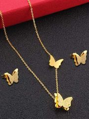 Women's Jewelry Set: Fashionable Minimalist Stainless Steel Waterproof Fade-Resistant Gold Butterfly Necklace & Earrings Set for Everyday Wear