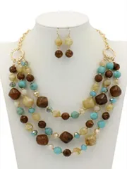 ジュエリー レディース セット スーツ ,  ネックレス , 1ペア の ピアス , 欧米 誇張 樹脂 多層 鎖骨 チェーン