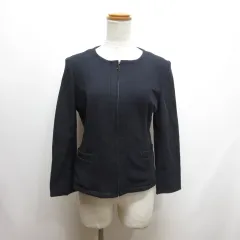 コムサイズム COMME CA ISM 七分袖 ノーカラー ジップ ジャケット M 濃紺 ネイビー