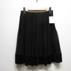 アンタイトル UNTITLED プリーツ シフォン スカート 2 黒 ブラック 裾ベロア 裏地付き 日本製 タグ付き