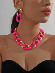 ジュエリー レディース セット 3個/セット 八字 樹脂 ツイスト チェーン 個性的 ファッショナブル ラグジュアリー スタイル レディース ネックレス と ピアス ジュエリーセット