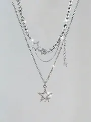 ジュエリー レディース ネックレス 2個 ラインストーン スター ジルコニア 重ね付けネックレス、繊細で高級感のあるかわいらしいファッション万能チョーカー、輝く水滴ペンダントネックレス