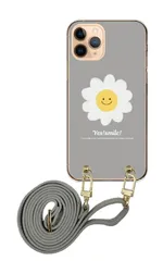 iPhone 17e アイフォン17e スマホケース スマホショルダー お花 ニコちゃんマーク デイジー スマイル かわいい レザーベルト ストラップ 調節可能 130cm  カラー06