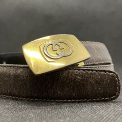 GUCCI インターロッキングG レディース レザー ベルト ゴールド D26