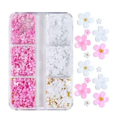 新品 ネイルパーツ 花 立体 3d ネイル ブリオン ゴールド シルバー フラワー パーツ ジュエリーパーツ ネイルアート ジェルネイル レジン デコパーツ (ホワイト+ピンク)