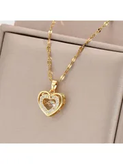 ジュエリー レディース ネックレス 1個 金メッキステンレス鋼  キューブ&ムービングハートデザインペンダントネックレス、カジュアル、ヴィンテージ、ファッショナブル、ストリートウェア、通勤、フェスティバルパーティー
